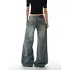 Jeans largo flare com vinco lavado retrô americano para mulheres, novas calças retas largas de cintura baixa emagrecedoras compridas até o chão