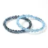 Pulsera de cuentas de aguamarina brillante color negro natural, azul claro transparente como el hielo, pulsera de bucle único de aguamarina de mina antigua de forma libre al por mayor