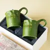 Juego de Tazas de Café con Mandarina Verde Espolvoreada con Oro Taza de Latte Cerámica Taza de Espresso de Alto Valor Par de Tazas Chinas Caja de Regalo