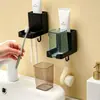 Portacepillos de dientes sin perforaciones Estante de almacenamiento para taza de enjuague bucal en el baño Inodoro Estante de pared para almacenamiento de cepillos de dientes Portavasos