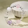 Pulsera de Cristal Natural Yufuxiang Multi-Tesoro Fantasma Blanco Cristal de Polvo de Agua Blanco Amatista Pulsera de Perlas Redondas para Hombres y Mujeres Alta Calidad