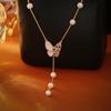 Popular Collar de Perlas de Mariposa de Nácar Natural, Cadena de Cuello de Moda de Lujo Ligero de Gama Alta, Cadena para Clavícula Fresca y Dulce tipo Hada