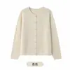 Cardigan Tricot Roxo Taro Outono Novo Estilo Roupas Femininas Suéter Casaco Gola Redonda Botão Dourado Peça de Outerwear Atmosférica