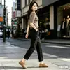 Pantalones de Algodón Titanio Negro para Mujer, Verano 2026, Delgados de Cintura Alta Ajustados Cortos Casuales Estilo Harem para Figuras Pequeñas