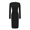Vestido Negro Delgado de Manga Larga Asimétrico para Mujer Otoño 2026 Cintura Ceñida Falda que se Ajusta a la Cadera Elegante Base Dividida Vestido Largo