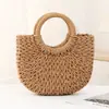 Bolsa de Mão Semicircular em Forma de Lua, Bolsa Transversal para Férias na Praia, Bolsa Versátil de Cor Sólida Trançada, Bolsa Pequena Casual para Viagem