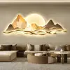 Pintura decorativa de sala de estar de luxo leve moderna com montanha Sentido de alto nível Atmosférico Paisagem Pintura de lâmpada de parede Sofá Fundo Pintura de parede