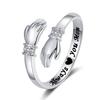 Europa y Estados Unidos amor creativo abrazo manos anillo de diamantes anillo abierto ajustable con letras para mujer regalo de corazón cálido
