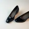 Versión de Piel de Oveja~Zapatos Vintage de Tacón Alto con Punta Cuadrada de Charol Estilo Francés para Mujer, Sin Cordones, Sencillos y Cómodos, Adecuados para el Trabajo, Elegantes Zapatos de Vestir