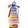 Árbol de Navidad de Palo Retorcible Producto Terminado con Estrella Gradiente Macaron en la Punta y Diseño de Cinta, Regalo de Cumpleaños y Navidad para Niñas