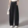 Pantalones de pierna ancha para mujer, nuevos estilos de primavera y otoño, de cintura alta, corte holgado, con caída fluida, plisados, adecuados tanto para el trabajo como para uso casual, diseño de pierna recta