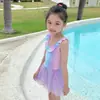 Maiô Infantil com Saia de Gaze, Conjunto de Maiô Fresco com Babados para Crianças Pequenas, Maiô Peça Única de Tecido de Secagem Rápida