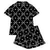 Comercio Exterior Transfronterizo Temu Más Vendido Conjunto de Pijama Estampado para Mujer Manga Corta Casual Shorts Ropa de Casa para Mujer