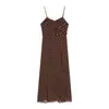 Ropa Europea y Americana Transfronteriza para Mujer, Moda Popular de Venta Caliente en Aliexpress, Vestido de Tirantes de Gasa con Lunares Estilo Francés