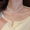 Nuevos Pendientes de Tulipán Amor Francés de Aguja de Plata S925 Cadena Clavícula de Perla Melocotón Dulce de Lujo Ligero Trendy