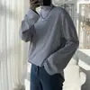 Camiseta básica de cuello medio para hombre, moda primavera y otoño, marca, suéter a rayas, estilo Hong Kong, Harajuku, interior suelto, camiseta de manga larga