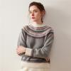 Nuevo Suéter de Punto Holgado Jacquard Fair Isle Retro de Cachemira con Cuello Redondo Medio Alto para Mujer Otoño e Invierno 2025