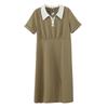 Vestido Nuevo de Manga Corta con Cuello Polo Talla Grande para Mujer Verano Ceñido a la Cintura Sencillo Ropa de Trabajo Vestido de Longitud Media 232224