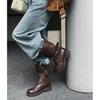 Botas Versátiles de Media Caña con Tacón Grueso de Cuero Genuino para Mujer, Otoño Nuevo Botines Individuales de Moda con Hebilla de Cinturón de Suela Gruesa, Botas Martin, Botas de Montar que Aumentan la Altura