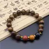Sándalo Morado, Palosanto Negro, Madera de Durazno, Sándalo, Cuentas Vintage Tricolor Rojo-Verde-Azul Claro, Estilo Étnico Cubo de Azúcar, Joyería de Mano Estilo Chino Nuevo al por Mayor