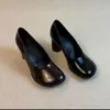 Zapatos de tacón alto con punta redonda, estilo minimalista francés, para mujer, de piel de vaca súper suave, para ir al trabajo en primavera y otoño, slip-on para mujer con tacón grueso