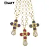 Wt-Jn374 Piedra Preciosa de Colores Jade Rojo Amatista Piedra Brillante Concha Chapado en Oro de 18K Collar Largo con Colgante en Forma de O de Latón