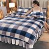 Conjunto de quatro peças de veludo de leite grosso de inverno, capa de edredom de veludo coral dupla face quente, saia de cama de flanela, atacado de roupas de cama