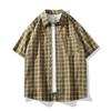 24 Camisas de Manga Corta a Cuadros Nuevas para Hombre Estilo Hong Kong Ins Marca de Moda Moda Suelta Talla Grande Cuello Camisa Casual para Hombre