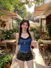 Camisola Patchwork de Nicho Estilo Coreano para Mulheres, Novo Top Curto Versátil de Verão Slim Fit Emagrecedor Hot Girl