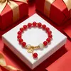 Pulsera de Cordón Rojo de la Suerte para Otoño e Invierno de Navidad Transfronteriza con Colgante de Etiqueta de la Fortuna, Cuentas de Ágata Roja, Pulsera de Regalo de Año Nuevo para Niñas