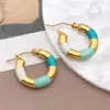 1 Pieza de 20*20mm Pendientes Europeos y Americanos Retro Lujo Ligero de Acero Inoxidable Gota de Aceite Bambú Hebilla de Oreja Colorida de Nicho Pendientes de Acero de Titanio