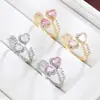 Exclusivamente para Ventas Transfronterizas, Exquisito Anillo Abierto con Diseño de Corazón de Doble Cabeza Incrustado de Circonita, Joyería de Anillo para Dedo Índice Estilo Dulce de Princesa