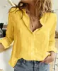 2025 Primavera e Outono Amazon Ebay Camisas de Linho Casuais Soltas de Manga Comprida Cor Pura Europeias e Americanas em Estoque