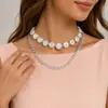 Collar de perlas de pastel redondo geométrico multicapa de cadena gruesa de aleación de tendencia de moda transfronteriza europea y americana, accesorios de temperamento