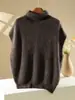 Chaleco suéter de lana polar de cuello alto para mujer, otoño e invierno, suelto y casual, chaleco de capas, top de cachemira