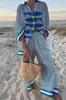 Amazon Transfronterizo Elementos de Animales Marinos Estampado Digital Conjunto de Camisa de Manga Larga con Solapa y Pantalones para Mujer