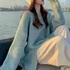 Suéter Rosa Nuevo Holgado Suave de Otoño e Invierno Estilo Perezoso para Mujer Cuello Redondo Tejido Moda Casual Top