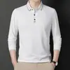 Camisa Polo Masculina Manga Longa 2024 Outono e Inverno Novo Estilo Casual de Negócios Solta Gola Lapela Camiseta para Homens de Meia-Idade