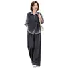 Conjunto de pantalones de pierna ancha a rayas para mujer, nueva colección de otoño, elegante y moderno, diseñado para mujeres de mediana edad y mayores, incluye una camisa y un chaleco, un atuendo de tres piezas