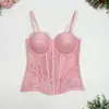 Nuevo Sujetador Camisola con Estampado Floral de Encaje Transfronterizo en Color Sólido con Hermoso Diseño en la Espalda, Hombros Descubiertos, Corte Ajustado, Moldeador, Sujetador de Varilla para Usar como Ropa Exterior