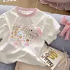Camiseta de verano de algodón puro estilo coreano para niñas con estampado 3D de gato KT, elegante diseño de cuello redondo, nuevo top dulce para bebés