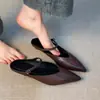 Sapatos femininos retrô de bico aberto para uso externo, sandálias de bico fino com corte em V, chinelos simples versáteis para calçar e tirar