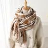 Xale Lenço Quente Estilo Coreano Simples Imitação de Caxemira Moda Outono e Inverno Xale com Franja Versátil Elegante Xadrez Rima de Elegância