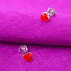 Pendientes de Corazón Pequeño Lindos al por Mayor, Pendientes de Corazón con Goteo de Aceite Rojo, Pendientes de Corazón Rojos con un Ambiente Femenino, Envío Directo de una Pieza
