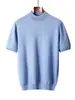 Nueva Temporada Primavera y Otoño Camiseta de Punto de Cachemira Sin Costuras para Hombre de Manga Corta Camisa Casual de Punto Base de Lana con Cuello Semi Alto