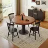 Mesa de comedor maciza estilo medieval, diseño de columna romana retro francés, sensación de lujo ligero y alta gama, adecuada para apartamentos pequeños, mesa redonda