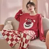 Pijama para Niñas de Transmisión en Vivo Douyin de Otoño e Invierno, de Manga Larga, Holgado y Lindo, Conjunto Casual de Ropa para el Hogar para Estudiantes