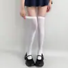 Calcetines lolita de verano de moda color liso hasta la rodilla de seda negra estilo jk universitario para mujer, finos, suaves, para todas las ocasiones