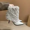 Botines de tacón alto con punta afilada y pelo para mujer, estilo nuevo de invierno 2026 a la moda, estilo europeo y americano, botines cálidos con forro de felpa