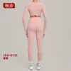 Conjunto de Yoga de Manga Larga para Otoño e Invierno Cintura Alta Ajustado Versátil Correr Deportes Fitness Conjunto de Dos Piezas 1834+6723